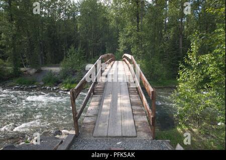 Stati Uniti d'America, Alaska Kenai Peninsula, Chugach National Forest Trail, passerella sul risurrezione Creek Foto Stock