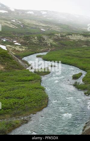 Stati Uniti d'America, Alaska, fiume che scorre attraverso la tundra paesaggio Foto Stock