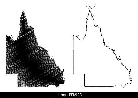 Queensland (Australia Stati e territori, QLD) mappa illustrazione vettoriale, scribble schizzo Queensland mappa Illustrazione Vettoriale