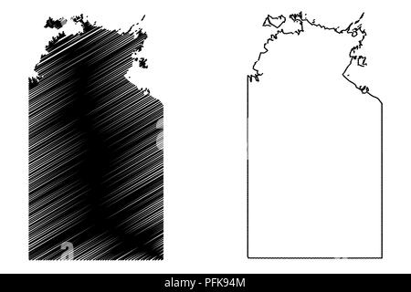 Territorio del Nord (Australia Stati e territori, NT) mappa illustrazione vettoriale, scribble schizzo del territorio nord mappa Illustrazione Vettoriale