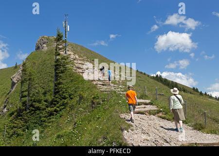 Escursioni a piedi dalla stazione a monte al vertice Hochgrat, Steibis, Allgaeu, Baviera, Germania Foto Stock
