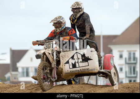 Sidecarcross partecipante Nella Weston Beach Race 2017, Weston-Super-Mare, Somerset, Inghilterra Foto Stock