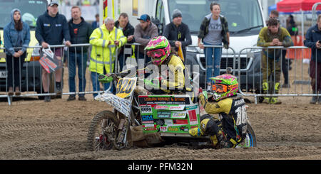 Sidecarcross partecipante Nella Weston Beach Race 2017, Weston-Super-Mare, Somerset, Inghilterra Foto Stock