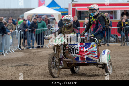 Sidecarcross partecipante Nella Weston Beach Race 2017, Weston-Super-Mare, Somerset, Inghilterra Foto Stock