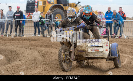 Sidecarcross partecipante Nella Weston Beach Race 2017, Weston-Super-Mare, Somerset, Inghilterra Foto Stock