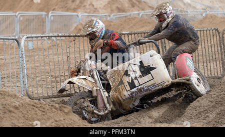 Sidecarcross partecipante Nella Weston Beach Race 2017, Weston-Super-Mare, Somerset, Inghilterra Foto Stock