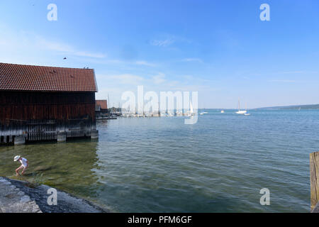 Dießen am Ammersee: Lago Ammersee, in barca a vela, Oberbayern, Alta Baviera, Baviera, Baviera, Germania Foto Stock