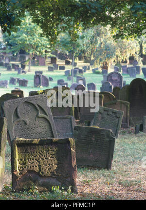 Germania, Worm, lapidi in Heiliger sabbia cimitero ebraico Foto Stock