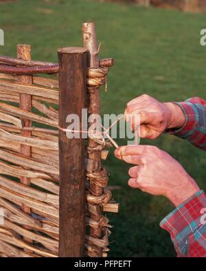 Legatura a mani montante di sostegno al bordo di una recinzione, close-up Foto Stock