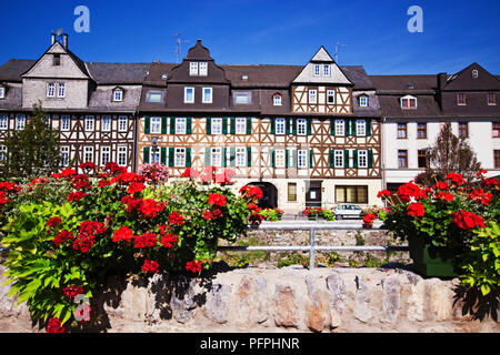 Germania, Lahn Valley, Diez, con travi di legno case Foto Stock