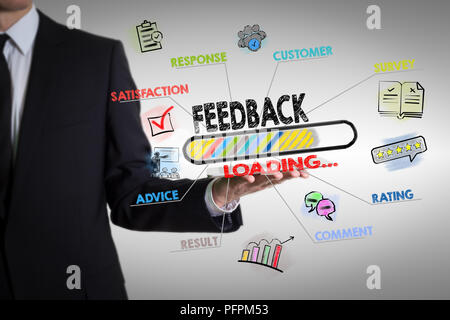 Feedback, la concezione di business. Grafico con le parole chiave e le icone Foto Stock