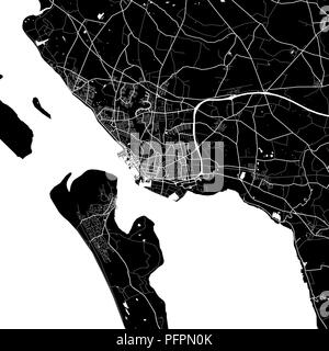 Mappa Area di Esbjerg, Danimarca. Sfondo scuro versione per una infografica e progetti di marketing. Questa mappa di Esbjerg, contiene punti di riferimento tipico con str Illustrazione Vettoriale