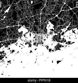 Mappa Area di Helsinki, Finlandia. Sfondo scuro versione per una infografica e progetti di marketing. Questa mappa di Helsinki, contiene punti di riferimento tipico con s Illustrazione Vettoriale