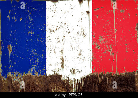Bandiera nazionale della Francia sul metallo arrugginito texture Foto Stock