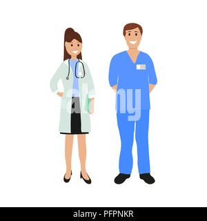 Due medico in ospedale, design piatto Illustrazione Vettoriale