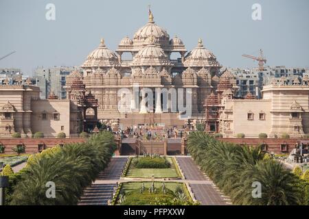 India, Delhi, Akshardham tempio, esterna Foto Stock