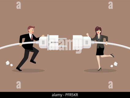 Imprenditore e la donna in attesa di collegamento spina e presa in mano. Il concetto di business Illustrazione Vettoriale