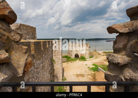 Smederevo Fortezza è un medievale città fortificata in Smederevo, Serbia, che fu capitale temporanea della Serbia nel Medioevo Foto Stock