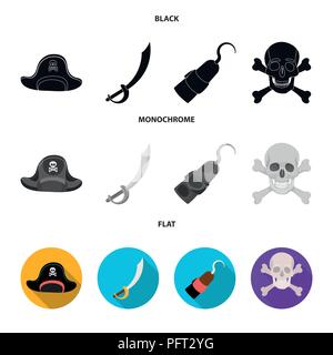 Pirata, bandit, cap, gancio .Pirati set di icone di raccolta in nero, piatta e monocromatica vettore stile simbolo illustrazione stock . Illustrazione Vettoriale