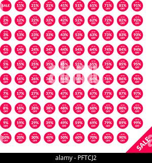 Imposta di vendita circolare tag da 2 a 99 percento per il web Illustrazione Vettoriale