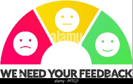 I clienti feedback infographics smiley set. Testimonianze degli utenti emoticon illustrazione Illustrazione Vettoriale