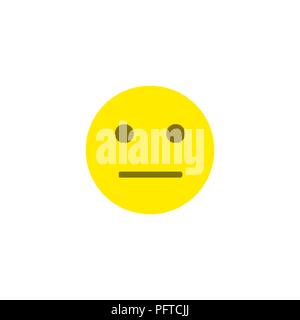 Posizione neutrale emoji faccia antropomorfa. Sorriso giallo isolato su uno sfondo bianco Illustrazione Vettoriale