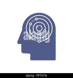 Intelligenza artificiale e testa umana modello logo. I circuiti di griglia di elettronica e comunicazioni disegno vettoriale. La tecnologia CPU mente illustrazione Illustrazione Vettoriale