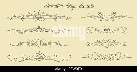 Vettore disegnati a mano fiorisce, divisori, graphic design incantevole element set. Carino frontiere vintage. Invito a nozze carte, decorazione di pagina. Calligraph Illustrazione Vettoriale