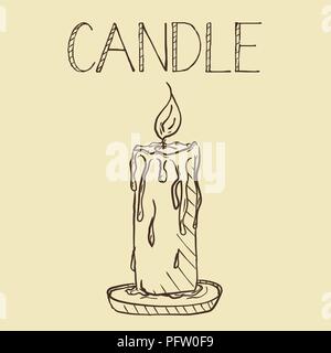 Lume di candela Line Art, disegnato a mano illustrazione vettoriale decorativi graphic designer elemento isolato. Perfetto per gli inviti, biglietti di auguri, poster Illustrazione Vettoriale