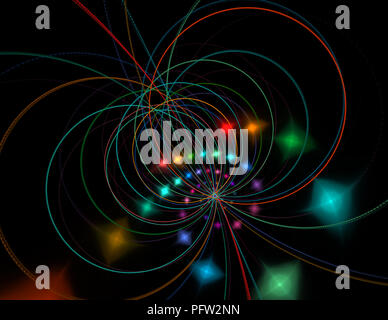 Teoria delle stringhe. Processi fisici e teoria quantistica. Quantistica impigliamento. Un abstract generati al computer moderno disegno frattale su sfondo scuro. Un Foto Stock