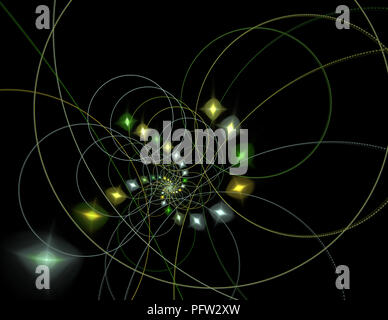 Teoria delle stringhe. Processi fisici e teoria quantistica. Quantistica impigliamento. Un abstract generati al computer moderno disegno frattale su sfondo scuro. Un Foto Stock