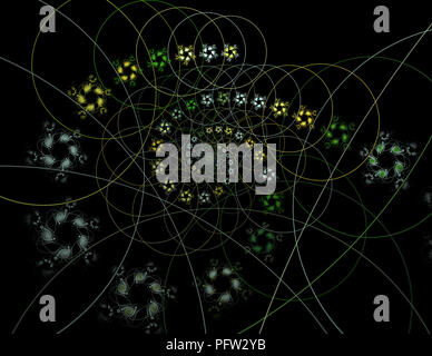 Teoria delle stringhe. Processi fisici e teoria quantistica. Quantistica impigliamento. Un abstract generati al computer moderno disegno frattale su sfondo scuro. Un Foto Stock