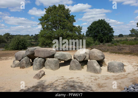 Havelte, Drenthe,Olanda - Luglio 14, 2018: antica pietra tomba come un grande dolmen in Drenthe Olanda, chiamato in olandese un Hunebed Foto Stock