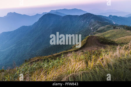 Mattina in scena al punto di vista dell'unità PHU Chi fa, zona di montagna nel National Forest park di Thailandia in provincia di Chiangrai. Foto Stock