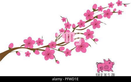 Giappone cherry blossom struttura di ramificazione illustrazione vettoriale. Invito giapponese card con asian fioritura prugna branch Illustrazione Vettoriale