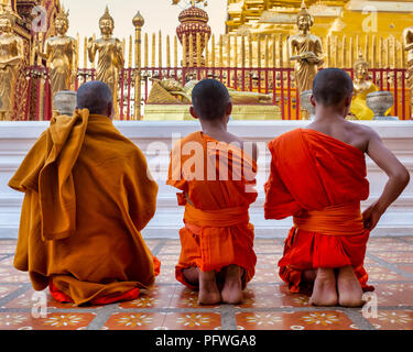 I monaci in Wat Phra That Doi Suthep, Chiang Mai, Thailandia Foto Stock