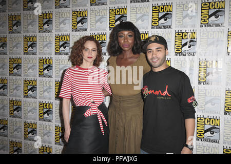 'L'Purge' photocall a San Diego Comic-Con International 2018, Stati Uniti con: Fiona Dourif, Amanda Warren e Gabriel Chavarria dove: San Diego, California, Stati Uniti quando: 22 lug 2018 Credit: Tony Forte/WENN Foto Stock