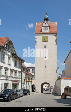 Wassertorturm (Acqua torre di gate), Isny, Allgaeu, Baden-Wuerttemberg, Germania Foto Stock