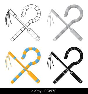 Crook e icona curvi in stile cartoon isolati su sfondo bianco. Antico Egitto simbolo illustrazione vettoriale. Illustrazione Vettoriale