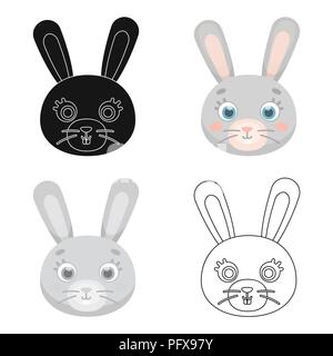 Muso di coniglio icona nel cartoon design isolato su sfondo bianco. Animale simbolo del muso stock illustrazione vettoriale. Illustrazione Vettoriale