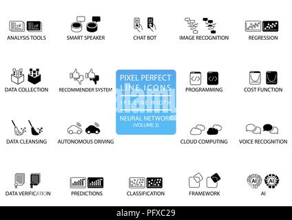 Reti neurali e apprendimento profondo vector icon set ottimizzato per uso su web Illustrazione Vettoriale