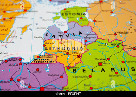 Mappa di Lituania, Paesi Baltici Foto Stock