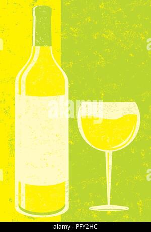 Lo Chardonnay vino. Una bottiglia di vetro e di Chardonnay Illustrazione Vettoriale