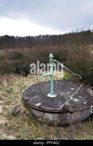 La vecchia pompa con foresta sfrondato, penuria d acqua scarsità concept Foto Stock