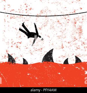 Caduta da un funambolico. Un imprenditore retrò caduta da un funambolico squalo in acque infestate. Illustrazione Vettoriale