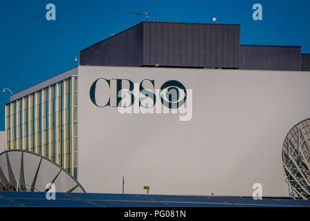 Los Angeles, California, USA, Agosto 20, 2018: CBS logo su un edificio di Los Angeles in California Foto Stock