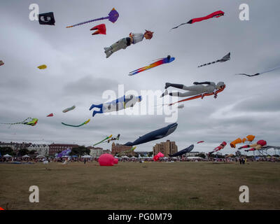 Aquiloni volare a Portsmouth international kite festival Foto Stock