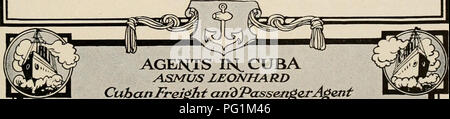 . La revisione di Cuba. Cuba -- periodici. La CUBA REVIEW 1 MUNSON STEAMSHIP LINEI geheraIj ufficiali ,^EW YORK;CUBA SEpieBJi -Uf^TJlSSENGERandFRRIGHT ^^I^ r jteamer Gibara Pto. New York Nipe NueTitas Nipe pattini e Vita Padre Nuevitas Nipe New tork p Sail Arr. Arr. Arr. Arr. Arr. Arr. Vela Vela Arr. i. 1 Corityba agosto U Agosto 16 Agosto 18 20 Agosto Agosto 21 Agosto 26 Agosto 27 sett. 1 s •linrta Ausr. 25 Au?. 30 SpbU sett. 4 sett. 7 sett. 9 sett. 10 Sett. 15 r* PARTENZE SOGGETTE A MODIFICA SENZA PREAVVISO FREIGHT ONTy" MEWYORKto CAIBARim.MATA^lZAS, CARDENASand SACUA MOBILE-CUBA SERVIZIO Orib merci/- R Foto Stock