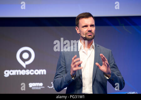 Colonia, Deutschland. 21 Ago, 2018. Felix FALK, capo del settore gioco di associazione, apertura della fiera Gamescom in Koeln su 21.08.2018, | Utilizzo di credito in tutto il mondo: dpa/Alamy Live News Foto Stock