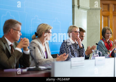 Stoccolma, Svezia, 23 agosto 2018. Il Ministro degli Esteri Margot Wallstrom lancia un manuale femminista in politica estera. La Svezia è il primo al mondo a progettare e perseguire una femminista politica estera e il manuale è il primo del suo genere. Esso contiene i metodi, consigli e liste di controllo. Il manuale dovrebbe essere una risorsa sia per gli attori statali e non statali nel panorama internazionale del lavoro per la parità tra donne e uomini e tutte le donne e le ragazze dei diritti umani. Credito: Barbro Bergfeldt/Alamy Live News Foto Stock